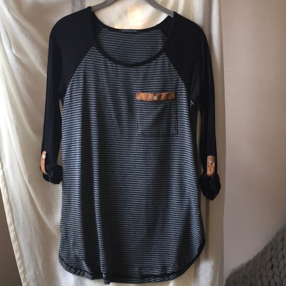 Staccato Button Tab striped baseball tee XS EUC
